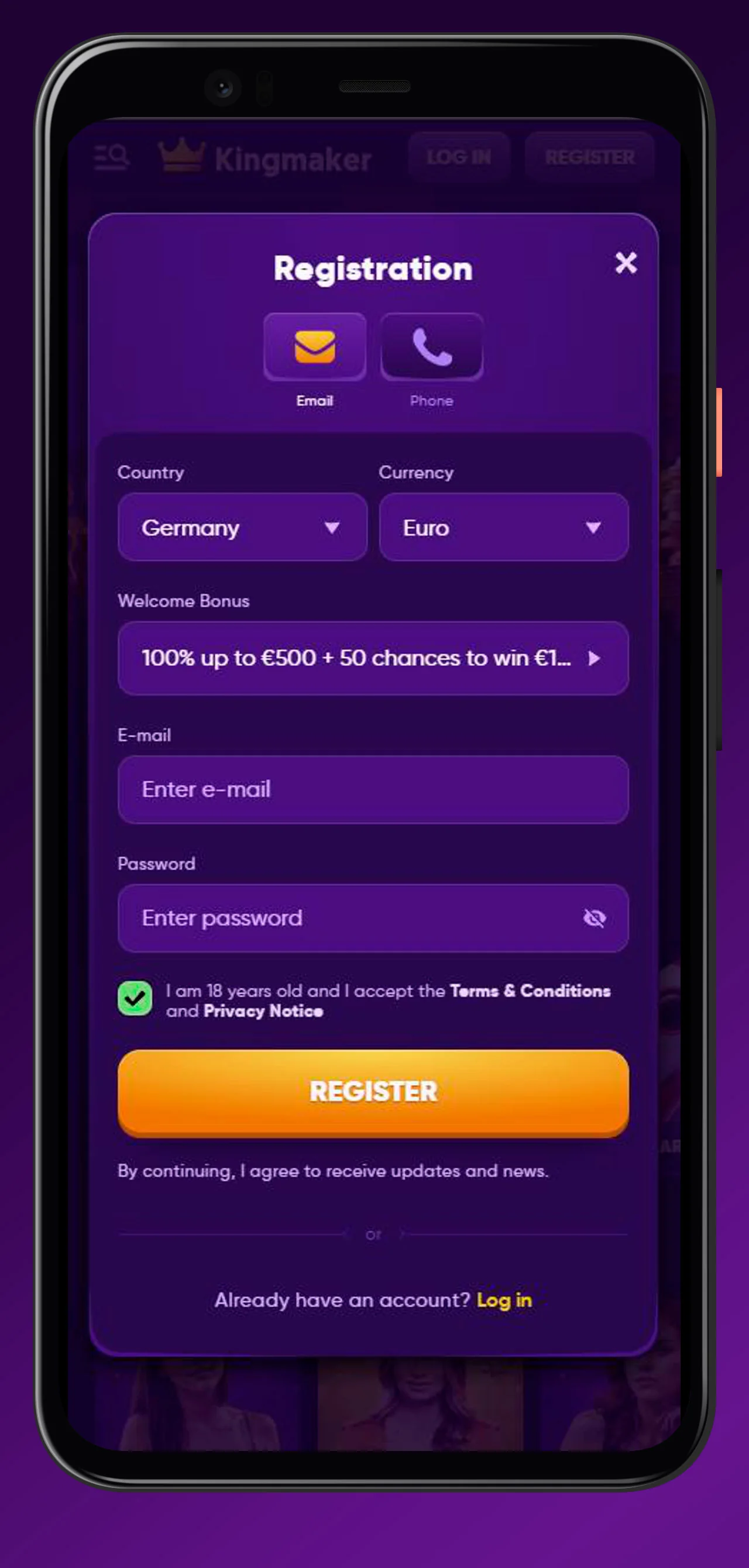 registrace aplikace kingmaker casino